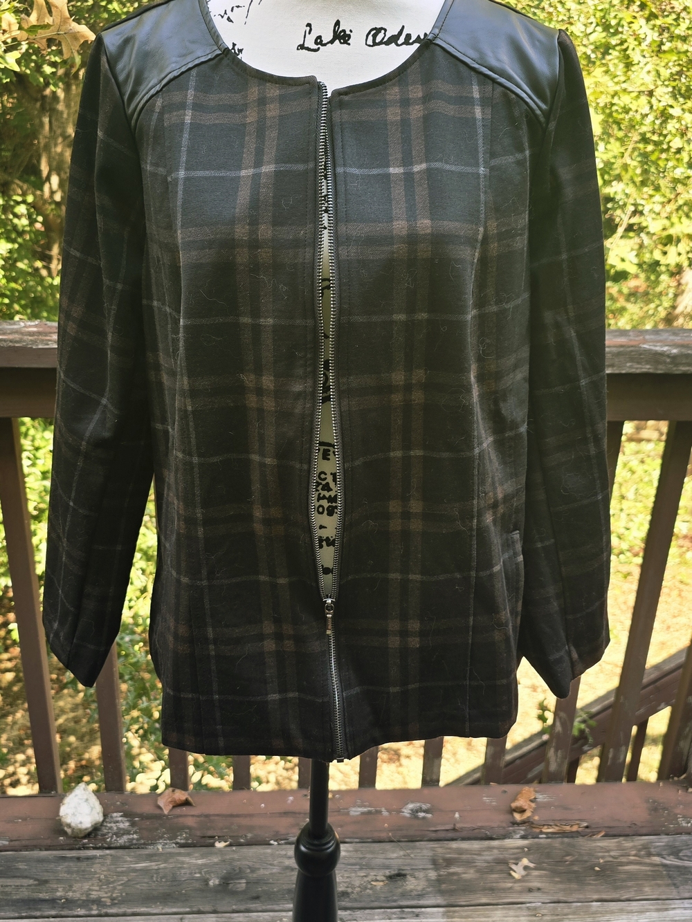 Avenue Black and Brown Plaid Zip-Front Blazer